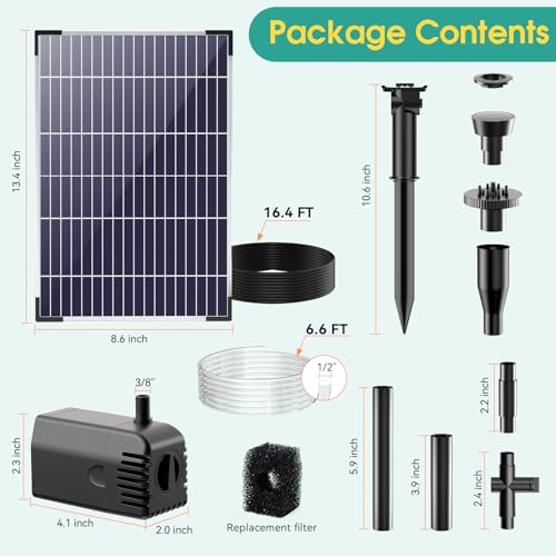 Antfraer 12W Solar Fountain Pump, Solar Pond Pump 160GPH Adjustable Flow with 16.5Ft Cord & 6.6Ft Tubing for Ponds, Wildlife Gardens, Bird Baths & DIY Water Features - style: 12W