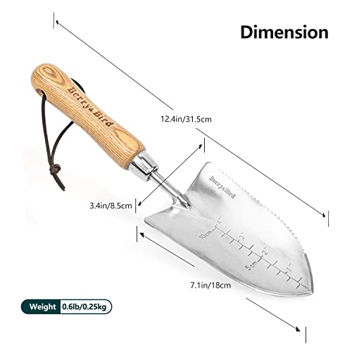 Berry&Bird Garden Serrated Planting Trowel, Multifunctional Shovel with ash Wood and Stainless Steel Digging Trowel Transplanter - color: Serrated Shovel, size: Small