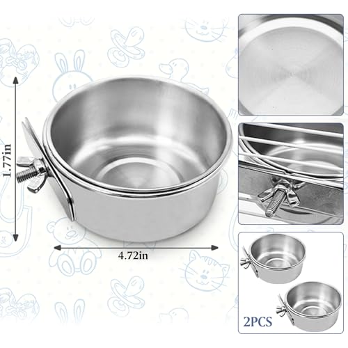 PINVNBY Parrot Feeding Cups Birds Food Dish Stainless Steel Parrot Feeders Water Cage Bowls with Clamp Holder for Cockatiel Conure Parakeet Macaw Small Animal (2PCS, Size: M)