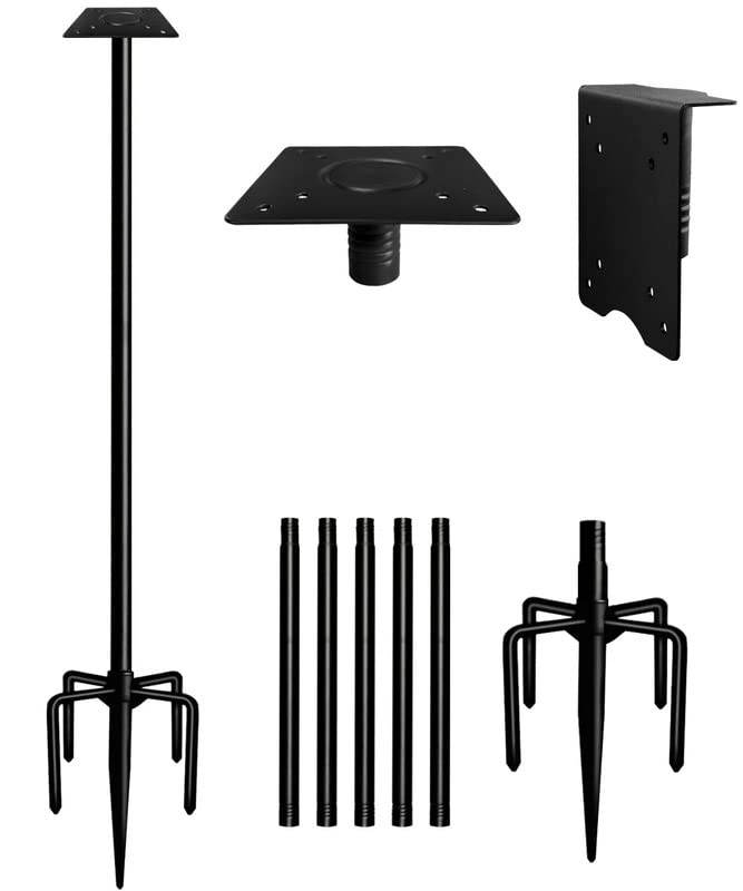 90Inch Heavy Duty Bird House Pole Mount Kit with Frosted, Bird Feeder Pole Kit with 5 Prongs Base and 2 Plates, for Outdoor, Yard, Garden, Black(Birdhouse Not Include) - color: black