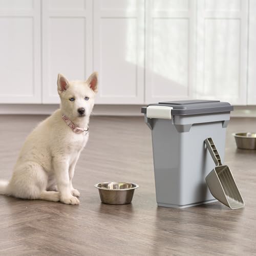 IRIS USA Dog Food Storage Container, Up to 13 lbs, Gray/Dark Gray | Made in the USA, BPA-Free, Airtight Seal, Best for Cat Food, Bird Seed, Chicken Feed, Pet Toys, Treats, Pellets - color: Dark Gray