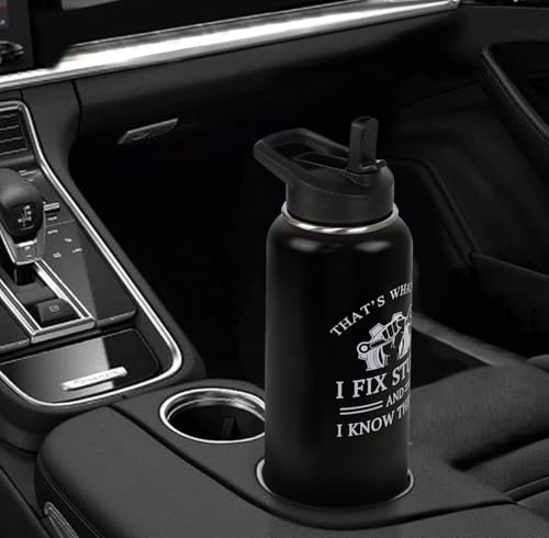 Mechanic Water Bottle with Straws Garage Insulated Water Bottle Gifts for Men,Father,Dad,Grandpa,Husband,Car Guy,Anniversary,Fathers Day Travel Thermal Double Walled Vacuum Cup-32 oz - color: black mechanic