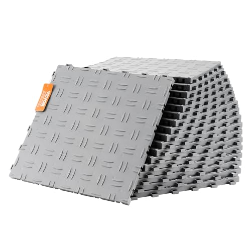 VEVOR Garage Floor Tiles 12 x 12 x 0.53 inch, Interlocking Design Ease of Installation Double-Sided Texture Non-Slip Sturdiness, for Garages, Basements, Repair Shops, Silver, 50 Pack | Easy Installation Double-Sided Texture Non-Slip Sturdiness, Premium PP
