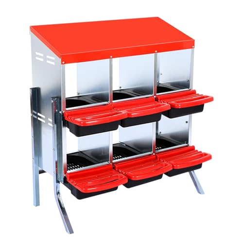 6-Hole Chicken Nesting Box with Removable Lid, Metal Chicken Coop with Roll Away Design/Easy Egg Collection/Ventilation Holes, for Chicken Coops, Duck Coops and Hens - color: Red, size: 6 holes with legs