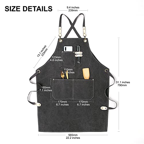 Hongsome Cotton Canvas Cross Back Apron for Art Painting Garden Chef Bartender Work,Women Men 3 Pockets Waterproof M-XXL - color: Black
