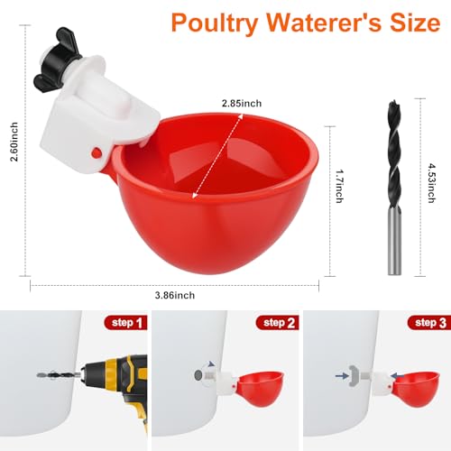 Automatic Chicken Waterer Cups, 6 Pack Large Chicken Water Feeder | Chicken Water Cups, Poultry Waterer Great for Duck, Chicken, Goose, Turkey, Bunny and Bird with Installing Drill