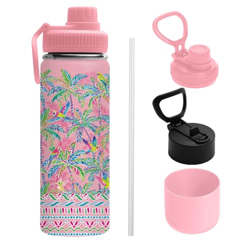Birds 18oz Water Bottle, with 2 Lids Handle, Insulated Sport Cup | 18oz Stainless Steel Coffee Tumbler, Reusable Leakproof Anti Slip Boot Mug, Christmas Birthday Gift for Son Daughter - color: Birds