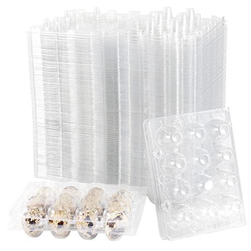 JOIKIT 50 PCS 12 Cavity Clear PVC Quail Egg Cartons, Stackable Egg Storage Box, Plastic Bulk Cartons for Quail Eggs - size: 50PCS