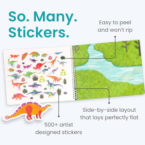 Cupkin Dinosaur Sticker Book Activity for Kids, Toddler Airplane Travel Essentials, 500+ Dino Stickers for Kids + 12 Scenes + 12 Coloring Book Pages, Dinosaur Lover Gift, Crafts for Ages 2–8 Years - color: Dinosaurs