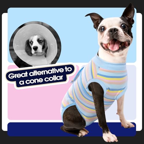 Dog Surgery Recovery Suit, Surgical Suit for Dogs Onesie for Surgery | Cone Alternative after Surgery, Abdominal Wound Protector, Onesie for Dogs after Surgery Spay Neuter, Blue Yellow Stripes XS - color: Blue Yellow Stripes, size: Xs(back:8.3-11.4in,wt:4