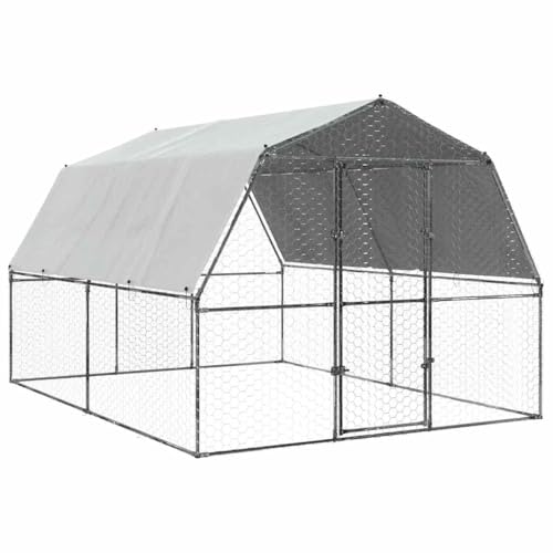 Large Walk-in Chicken Coop 147.6x112.2x90.6 Inch Outdoor Poultry Run Cage with Galvanized Steel Frame and Protective Cover for Chickens and Small Animals Silver - color: Silver-A