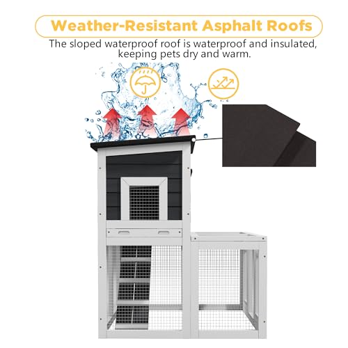 Outdoor Rabbit Hutch Wooden Bunny Cage for Small Animals | 2-Tier Chicken Coop, Waterproof Asphalt Roof, Non-Slip Ramp, Openable Top, Pull-Out Cleaning Tray - color: Gray+Black