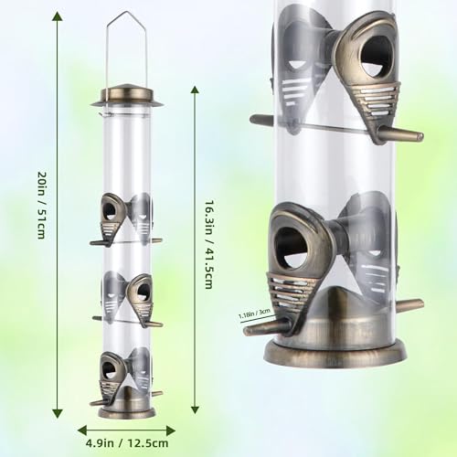 1PK Metal Bird Feeders with 6 Feeding Ports,Tube Bird Feeder with Steel Hanger,Hard Plastic Wild Bird Feeder for Outdoors Hanging, Attracting Birds in Your Lawn, Garden, Balcony–Bronze - color: Bronze 1 PACK