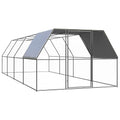Large Chicken Cage Outdoor Galvanized Steel Poultry Walk in Run Coops with Lockable Gate and Sunshade Cover Backyard Metal Hen House Pen Run Large Enclosure for Small Animals Birds Silver - color: Silver-E