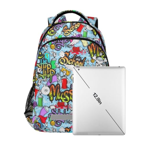 Kids Graffiti Art Backpack for Boys Girls School Bags | Elementary Middle, Travel Daypack Lightweight Waterproof with Reflective Strip - color: Graffiti Art