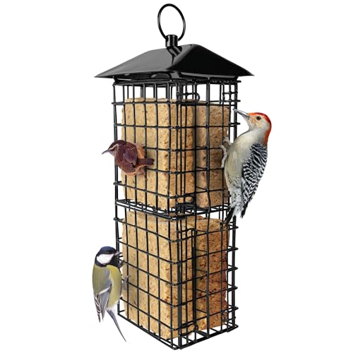 Wild Wings Metal Suet Cage Feeder for Outdoor Décor Wild Bird Feeders, 4 Suet Cakes Capacity, Hanging Suet Feeder, Black