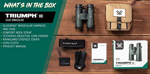 Vortex Triumph HD 10x42 Binoculars | HD Optics, Tripod Adaptable, Waterproof, Fogproof, Shockproof, Included Glasspak Harness - Unlimited, Unconditional Warranty - color: Green, size: 10x42