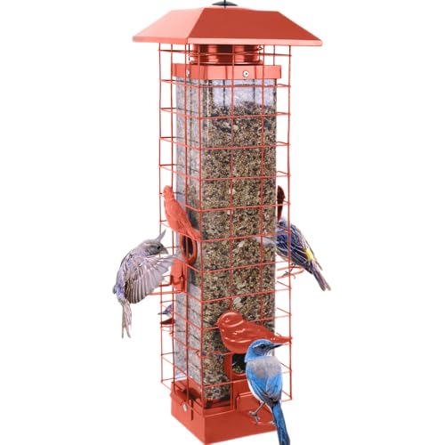 Squirrel Proof Bird Feeders for Outdoors, Metal Wild Bird Feeder for Outside Hanging, 4 Ports Perches, 3LB Large Capacity (Tangerine) - color: Orange