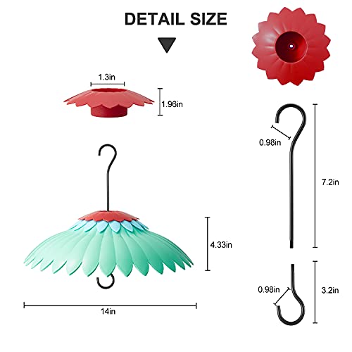 Beserie Squirrel Baffle for Hanging Bird Feeder Rain Cover for Outside Weather Guard Protect Feed from Sun Red Dome Attract Hummingbirds, Moat Proof, Easy to Clean-14inch Green - color: Green 14in
