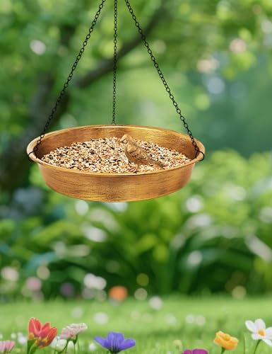 Hanging Bird Bath for Outdoor, Antique Bronze Metal Birdbath Bird Feeder Garden Decor Yard Art (11.5" Dia)