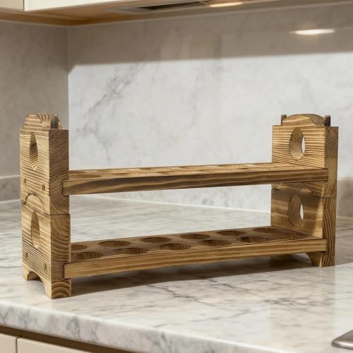 Egg Holder Countertop - Wooden Fresh Eggs Storage for Counter - Pine Wood Egg Organizer Tray Racks - size: 2A