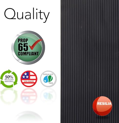 RESILIA Black Plastic Floor Runner - Embossed Wide Rib Waterproof Vinyl, Heavy Duty Protector Mat for Indoor Hardwood, Hard Floors, Garage, Entryway, Kitchen, & Outdoor Use, 15" x 48", Made in USA - size: 15" x 48"