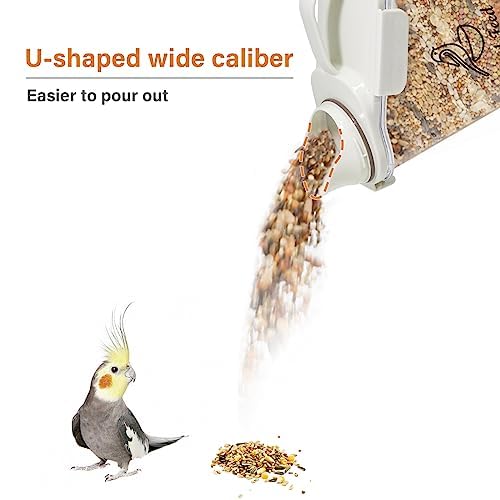 Bird Seed Storage Container,2.8L Airtight Bird Food Container with Handle and Measuring Cup,Portable Pet Food Container for Wild Bird Sunflower Seed-BPA Free Transparent/White - color: WHITE BIRD