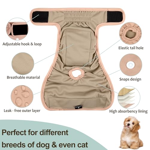 Washable Female Dog Diapers - Premium Reusable Diapers for Doggie in Heat - Highly Absorbent Dog Diapers Female for Pet Incontinence with Adjustable Snaps Pink, S - color: Morandi-2, size: Small（New Born-11.5“Waist）
