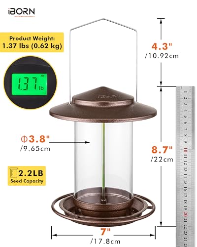iBorn Bird Feeder for Outside Hanging,Bird Seed for Outside Wild Bird Feeders for Garden Yard Outdoor Decoration,Round Roof Design Coffee - color: Coffee,2.2LB,6Port