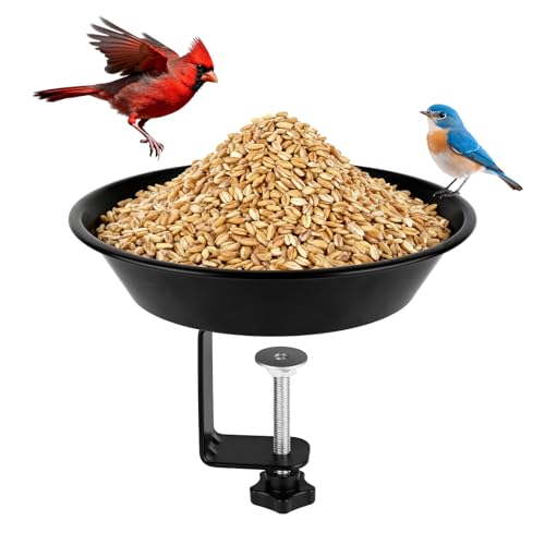 Balcony Bird Feeder for Deck Railing, Mounted with Seed Tray, Black | Heavy Duty Metal, Easy to Install & Clean, Durable Decoration for Outdoors & Garden, Birthday Gifts for Women Men Mom Dad - style: 1 Tray