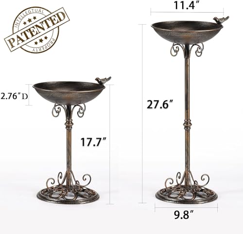 11.4" W*27.6" H Cast Iron Pedestal Bird Bath, Bird Baths for Outdoors | bird bath for outside,Bird feeder,Seed Tray Garden Yard Decoration,Outdoor garden terrace decoration（Antique Bronze） - color: Vintage Gold