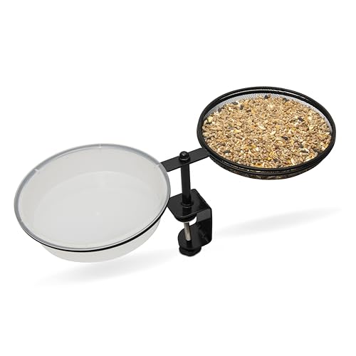 Bird Feeders for Outdoors - Forest & Twelfth Platform Bird Feeder Stand, Weather Proof Bird Water Feeder for Balcony Railing, 360° Rotation Standing Bird Feeder with Seed & Water Trays and Feed Scoop