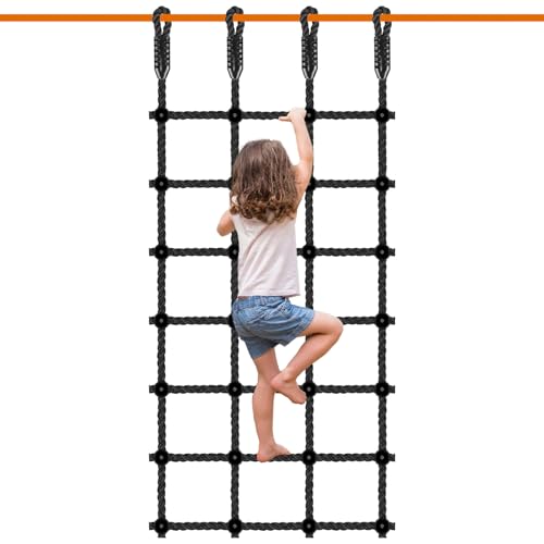 Climbing Cargo Net for Kids Outdoor 30" x 75" Heavy-Duty No Knots Climbing Net for Swing Set, Treehouse, Playground, Ninja Lines, Ninja Obstacle Course Rope Net for Climbing - 1000 LB Capacity - color: Black - 30" X 75"