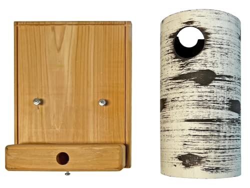 DutchCrafters Cedar Wood Pole Mount Gilbertson Bluebird House with Removable Base, Weatherproof Wooden Birdhouse Blue Bird Nesting Box for Outdoors - color: Natural