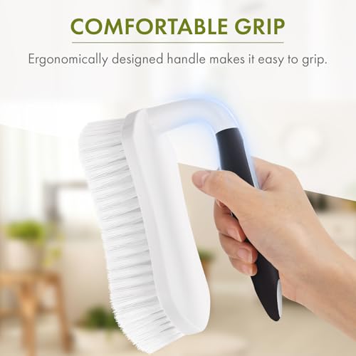 Scrub Brush for Cleaning Comfort Grip Shower Scrubber Stiff Bristles with Handle Heavy Duty Cleaner Brush for Tub Sink Carpet Floor - Pack of 2 (Black+Black) - color: Black+black
