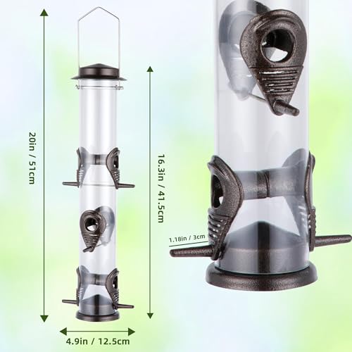 1PK Metal Bird Feeders with 6 Feeding Ports,Tube Bird Feeder with Steel Hanger,Hard Plastic Wild Bird Feeder for Outdoors Hanging, Attracting Birds in Your Lawn, Garden, Balcony–Coffee - color: Coffee 1 PACK