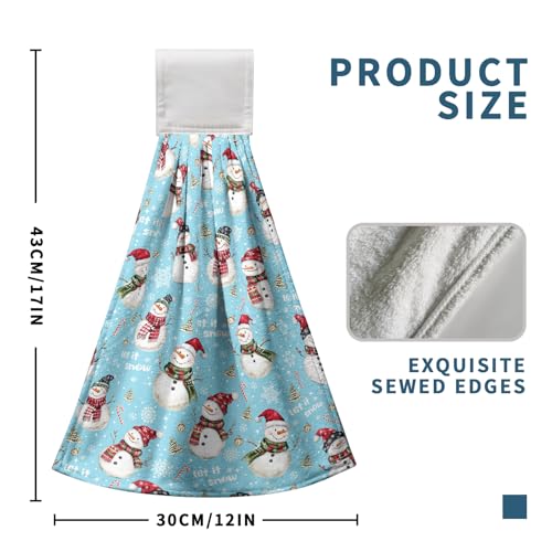 Christmas Winter Snowman Hanging Hand Towels Set of 2 Blue Snowflakes Xmas Holiday Kitchen Towels with Hanging Loop Tea Bar Dish Cloth Towels Soft Absorbent Fingertip Fast Dry Bath Towels - color: Blue Snowman