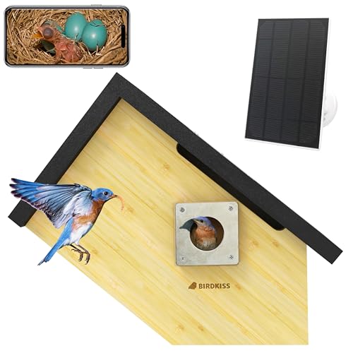 Smart Bird Houses for Outside Solar Powered, 1080P HD Live View Birdhouse with Camera, Perfect Viewing Bird Nesting and Hatching, Ideal Outdoors Bird House for Blue Bird and Cardinal (Black) - color: Black