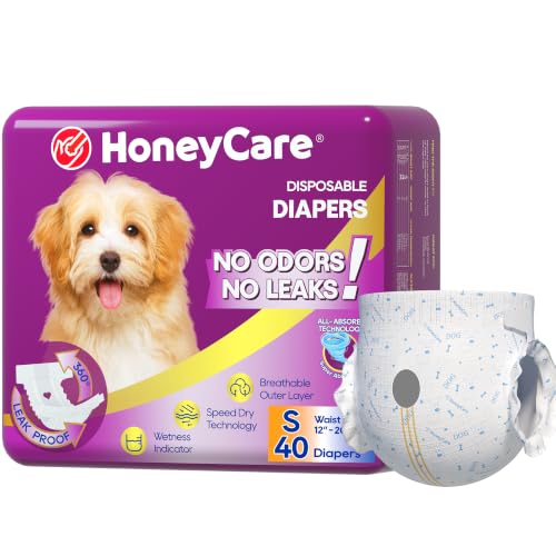 HONEY CARE All-Absorb Disposable Female Dog Diapers Small Size, Improved, 40 Count, Super Absorbent, Breathable, Wetness Indicator (Pack of 1, 40 Count Total) - size: SMALL(Pack of 1)