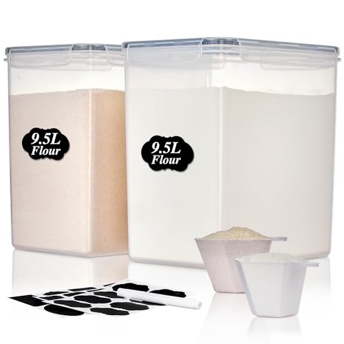Vtopmart 9.5L Flour Sugar Storage Containers, 2 Pack, Each Fits 12.5 lb | Each for 12.5 lb Flour, Airtight Seal, Multiple Sizes, BPA Free, Food Grade Material, Dishwasher Safe (Not Lids) - color: Black, size: 9.5L