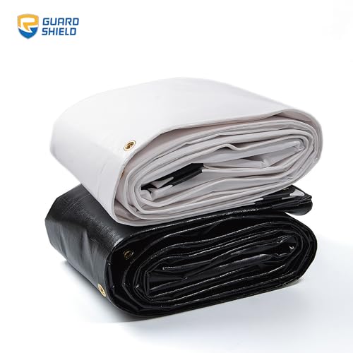 GUARD SHIELD Extreme Heavy Duty Black Poly Tarp 10x12 Feet Cover Waterproof Tarps 20mil Thick UV and Tear Resistant Tarpaulin - color: Black, size: 10x12