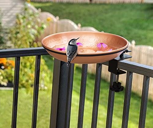 Monarch Abode Deck Mounted Bird Bath & Bird Feeder for Outdoors – Pure Copper Hand Hammered Birds Bath Bowl w/Detachable Iron Clamp, Birdfeeder and Birdbath for Outdoors Garden Backyard - style: Deck Mounted Bird Bath