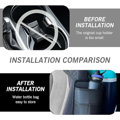 1 PC Car Water Bottle Bag, 9.8" x 5.51" Adjustable Strap Microfiber Leather Seat Side Hanging Large Capacity Cup Bag with Storage Net Pocket, Auto Multifunctional Accessories (Black)