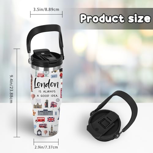 30oz London-Themed Gift Tumbler with Handle - Stainless Steel Travel Mug Featuring British Landmarks, Double Wall Thermal Cup for Tea & Coffee Lovers, Christmas Birthday Present for City Explorers - color: London1