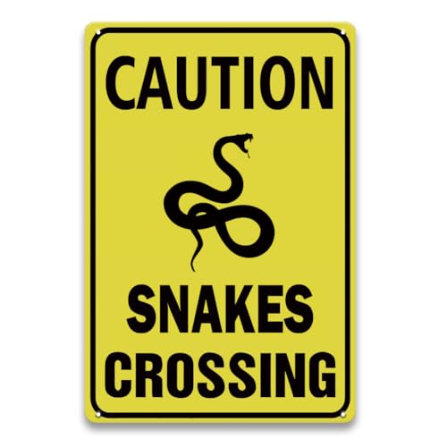 Snakes Crossing Sign Outdoor Metal - 8 x 12 Inch Aluminum Metal Safety Sign for Rural Roads, Yard, Driveway, Farm, Outside Fence, Cabin House - color: Snakes-Yellow/Black