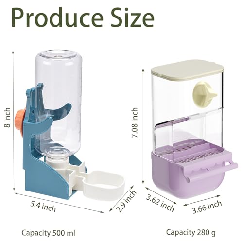 No Mess Bird Feeder Water Dispenser Set Automatic Parrot Feeder | Transparent Acrylic Parrot Food Container Drinker Cage Accessories for Small Birds Canary Parakeet Finch (Purple + Blue, 1) - color: Purple + Blue