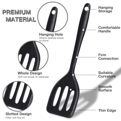Small Silicone Serving Spatula Set of 4 for Egg, Steak(Black, Red) | Non-stick, Non-Scratch, Flexible, Easy to Clean - color: Black, Red