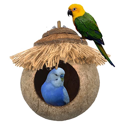 Tfwadmx Natural Coconut Fiber Hanging Birdhouse for Cage, Bird Shell Breeding Nest for Parrot, Parakeet, Lovebird, Finch, Canary, Small Animals House, Bird Hideout with Coconut Twine Decoration