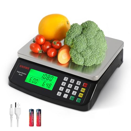 Large Kitchen Scale Black 40KG/88LB Commercial Food Scales Digital Weight for Cooking Meat Baking Bread Price Computing 304 Stainless Steel with Parts Counting Deli Stores Tare Function - style: BLACK 40KG