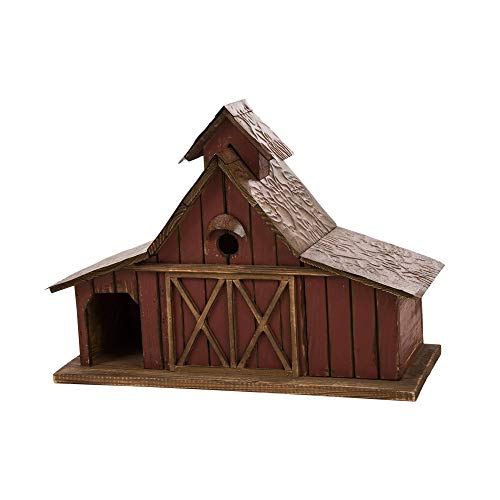 Glitzhome Bird Houses for Outdoors, 20.67" H Rustic Wooden Bird House Barn Design Hand Painted Birdhouse Extra-Large Bird Houses for Outsides - color: Washed Red